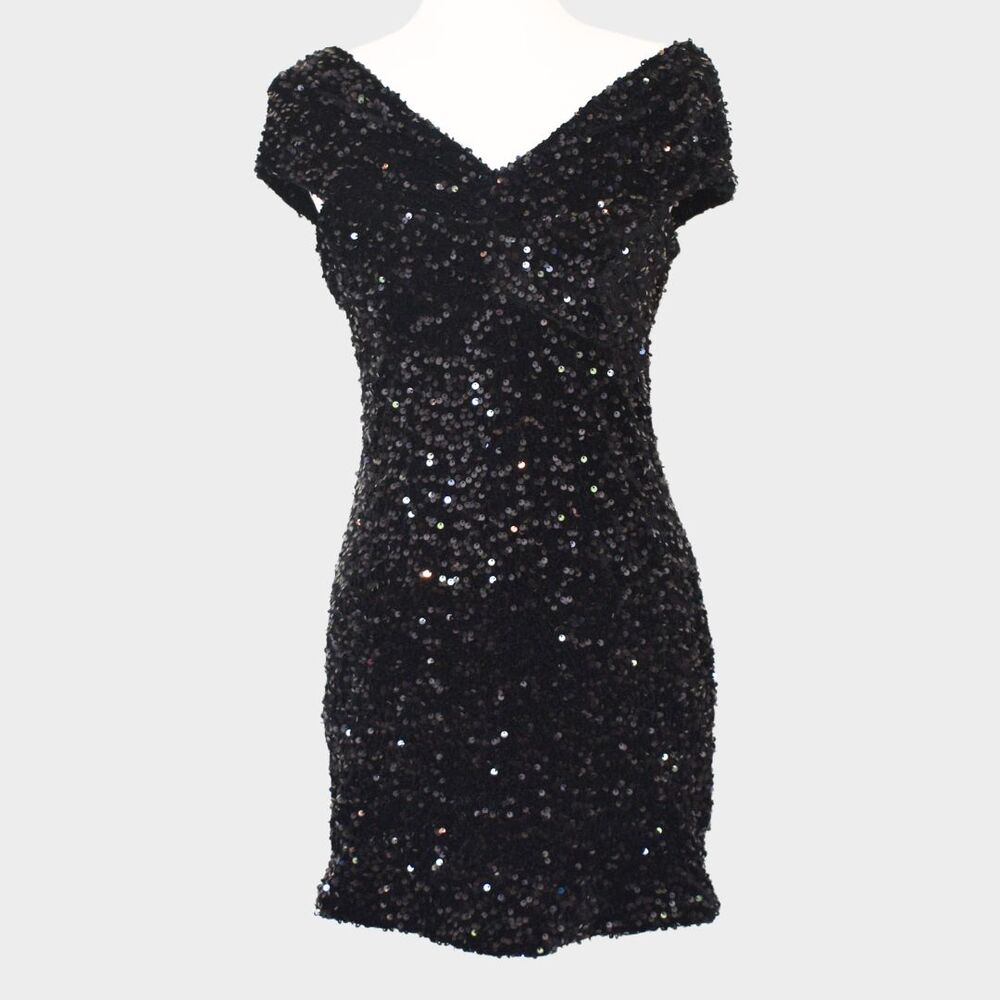 ZARA Black Velvet Mini Off-Shoulder Dress Black Size L